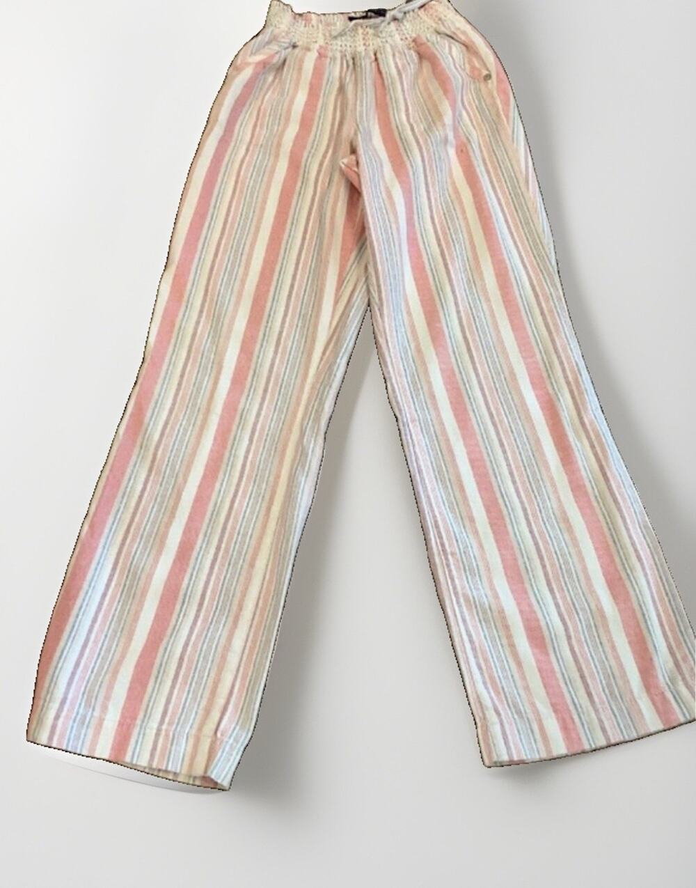 Beau Dawson Womens Linen Blend Pants Lounge Drawstring Striped Medium Cream Pink